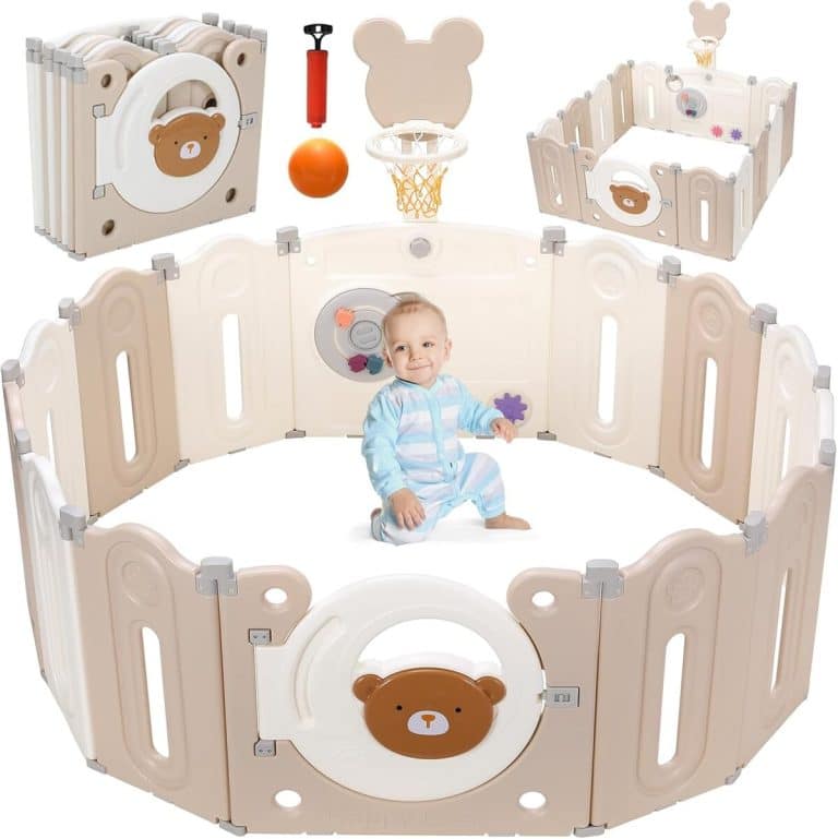 Parc Bébé Pliable GERCHAM 127x127 Cm – Avec Tapis, Structure Solide, Visibilité 360°, Hauteur 68 Cm