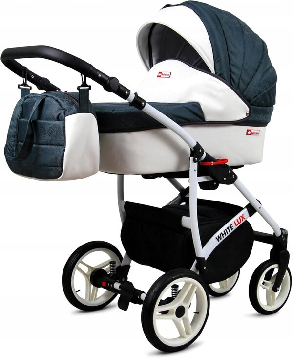 BabyLux® Enfant Poussette Combinée Set 4 en 1 - White Lux - incl. Nacelle, Canne, Siège de voiture, ISOFIX Base - Siège Auto - Landau Bébé - avec Sac à langer, Habillage pluie etc.