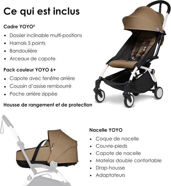 Poussette Complète BABYZEN YOYO2 - Comprend Nacelle BABYZEN YOYO (Toffee), Cadre (Blanc) & Pack couleur 6+ (Toffee) - Pour les Enfants jusqu'à 22 kg