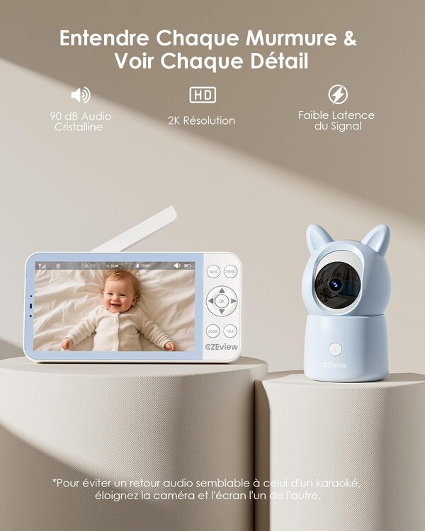 CZEview Babyphone Caméra 2K & Ultra Grand Moniteur HD 5,5