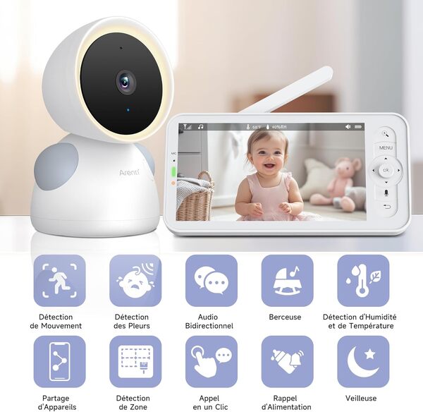ARENTI Babyphone 2 Caméra 2K 3MP, 5