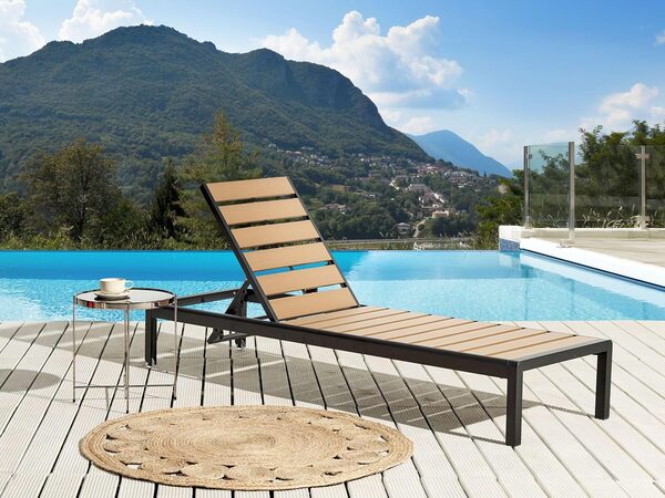 Transat de Jardin Moderne Dossier Réglable Bois Clair et Aluminium Noir Nardo