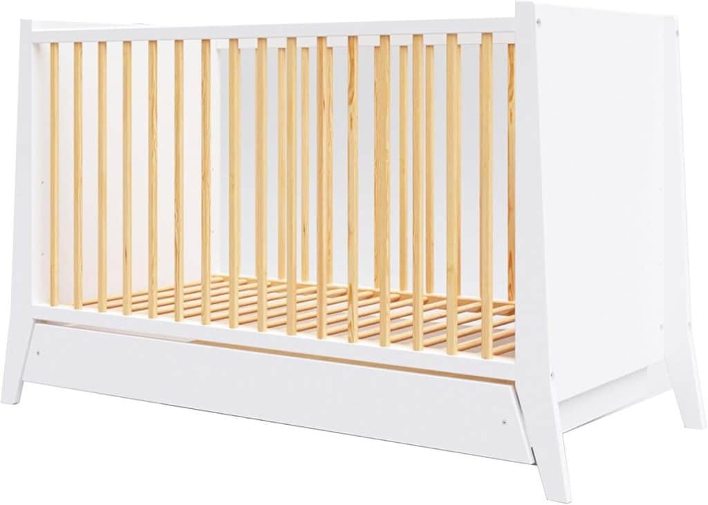 Test du lit bébé évolutif Premiers Moments ZOÉ avec tiroir et barrière de sécurité