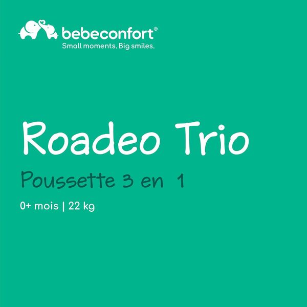 Bebeconfort Roadeo 3 en 1, Poussette 3 en 1 avec nacelle et cosi, De la naissance à 4 ans, 0-22 kg, Shadow Block (gris)