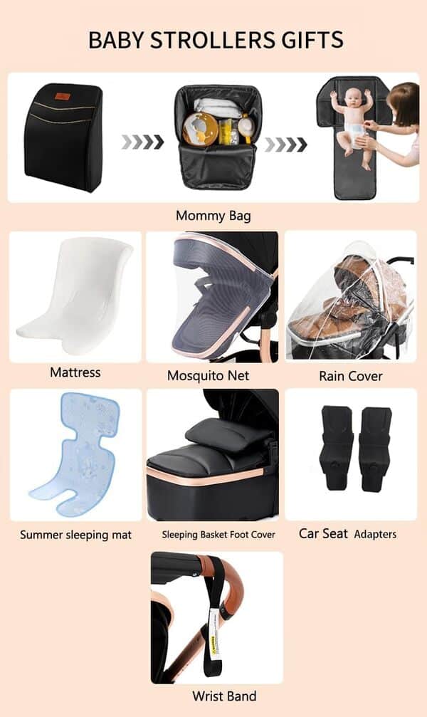 MoLi Cuir PU Poussette 3 en 1, Poussette Bebe avec Mode Double Poussée Réversible, Pousette 3 en 1 avec Nacelle Grande, Poussettes Trio Cadre en Alliage d'aluminium Pliable Haut Paysage (B518 Grey)