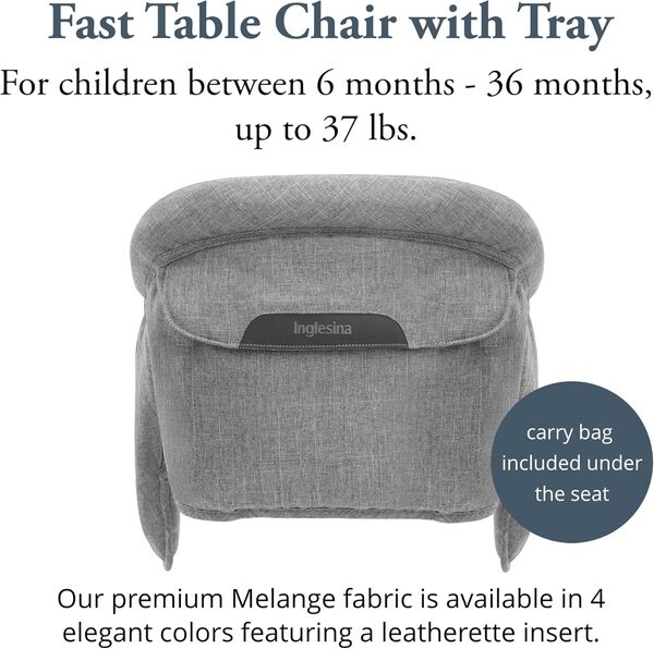 Inglesina Fast Table Chaise (mélange gris pierre) + plateau à manger rapide Plus – Chaise haute pour bébés et tout-petits de 6 à 36 mois – Convient aux tables de 0,2 cm à 8,4 cm d'épaisseur – Design