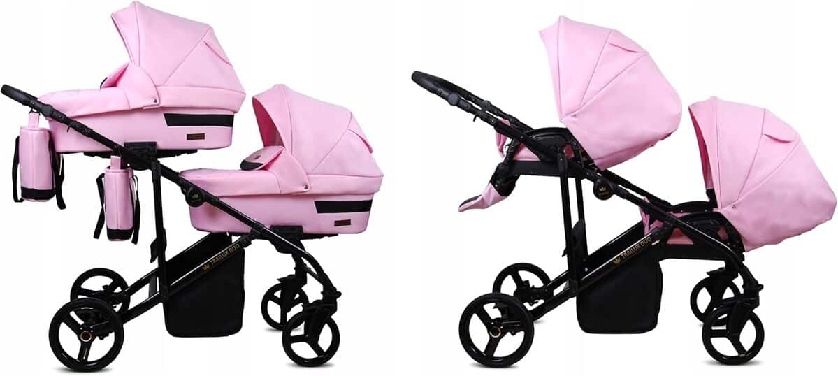 Test : poussette jumeaux BabyLux Duo 2 en 1 en rose clair