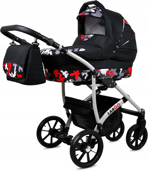 BabyLux® Enfant Poussette Combinée Set 4 en 1 - Largo - incl. Nacelle, Canne, Siège de voiture, ISOFIX Base - Siège Auto - Landau Bébé - avec Sac à langer, Habillage pluie etc.