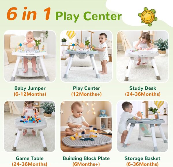 Centre d'activités 4 en 1 pour bébé | Table de jeu stationnaire en 3 étapes pour tout-petits | Temps du ventre, sauteur, pulls et transats | Indispensable pour les bébés à partir de 6