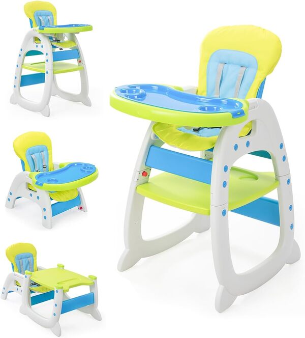 SANDINRAYLI Chaise haute pour bébés et tout-petits, chaise haute convertible, facile à nettoyer, chaise de repas pour bébé de 6 mois à 6 ans, chaise d'alimentation pour bébé, vert