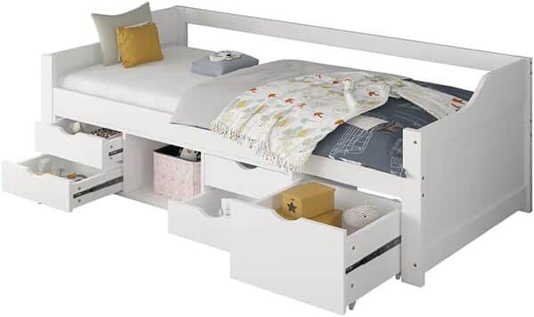 Home Deluxe Lit d'enfant Cosmos avec tiroirs et Matelas - 90 x 200 cm Blanc