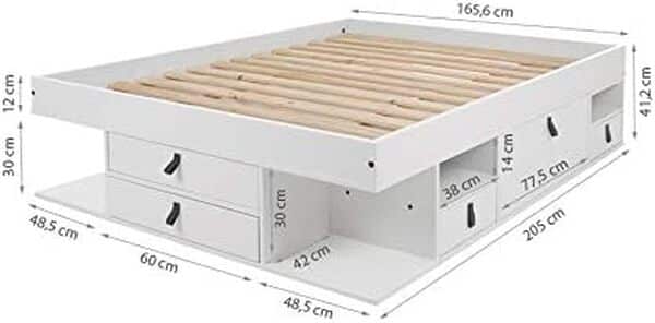 Memomad Lit Bali Blanc 160x200 cm avec Sommier et Rangement : Lit Double Fonctionnel, Gain de Place et Élégant pour Chambre