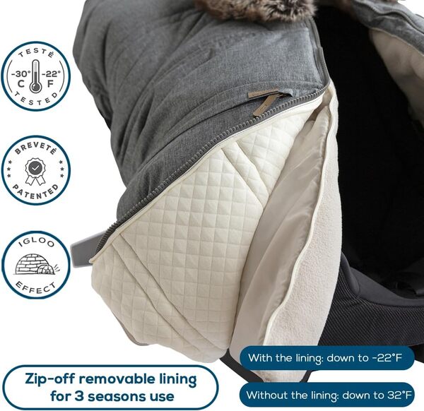 PETIT COULOU Housse de siège auto convertible 3 saisons pour bébé avec doublure amovible, housse de siège de voiture d'hiver extra chaude et confortable pour siège auto pour bébé et cadre structurel
