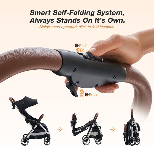 Babideal Poussette de voyage légère et compacte avec grand auvent, poussette auto-pliante pour bébé et tout-petit pour voyage, siège entièrement inclinable, porte-gobelet inclus – Convient pour les