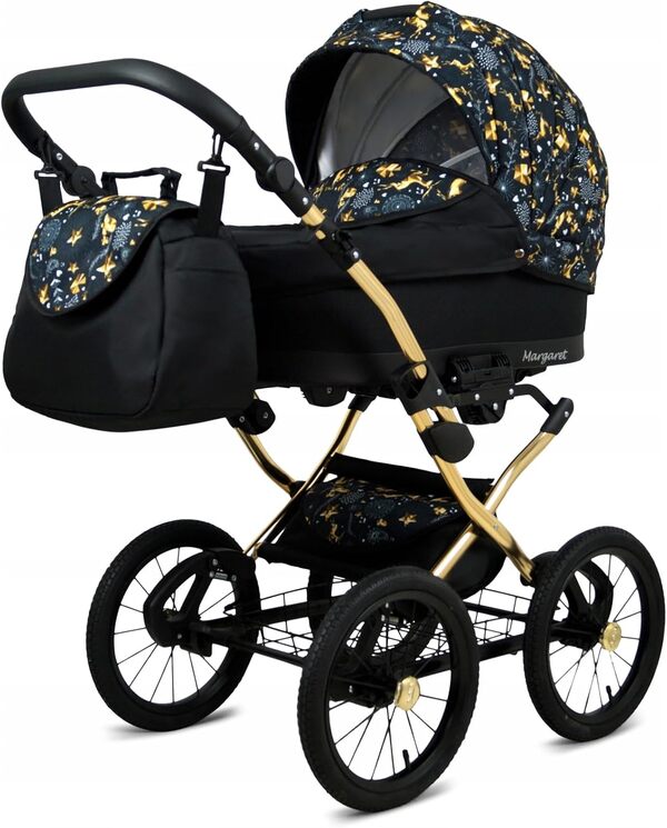 BabyLux® Enfant Poussette Combinée Set 4 en 1 - Margaret Gold - incl. Nacelle, Canne, Siège de voiture, ISOFIX Base - Siège Auto - Landau Bébé - avec Sac à langer, Habillage pluie etc.