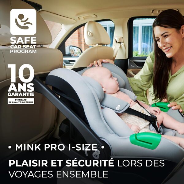Kinderkraft MINK PRO I-size 40-75 cm, Siège Auto avec la base Isofix MINK FX, Insert pour les bébés, Systèmes de sécurité, Appui-tête réglable, Poignée de transport, Gris