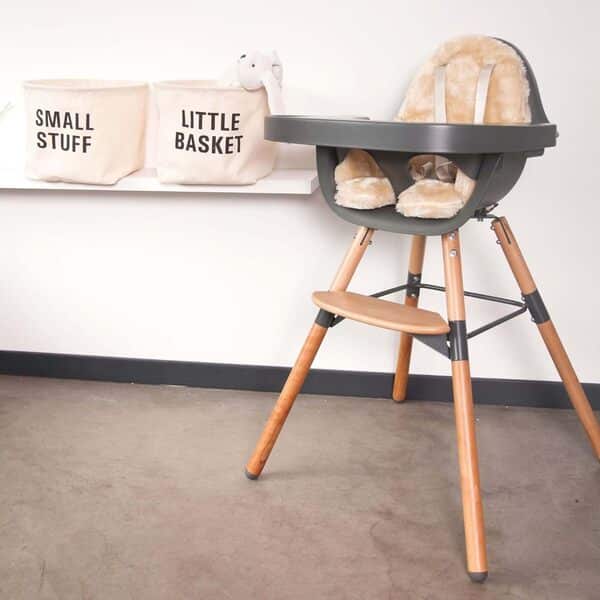CHILDHOME, Chaise Haute Bébé/Enfant, Evolutive, Dès 6 mois, Réglable en Hauteur, Harnais 5 Points, Nombreux Accessoires, Compatible avec Transat Naissance Evolu, Bois de Hêtre, Evolu 2, Anthracite