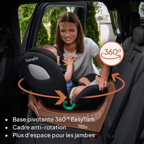 LIONELO BRAAM I-Size Siège Auto Pivotant à 360° Pour les Bébés de 0 à 36 kg, Montage Face et Dos à la Route, ISOFIX + Jambe de Force, Réglage de l'Appui-Tête et du Dossier Insert
