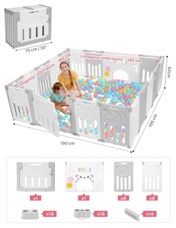 Découvrez notre analyse complète du parc modulable Dripex pour bébé avec 18 panneaux, un choix idéal pour allier sécurité et amusement tout en s'adaptant à votre espace.