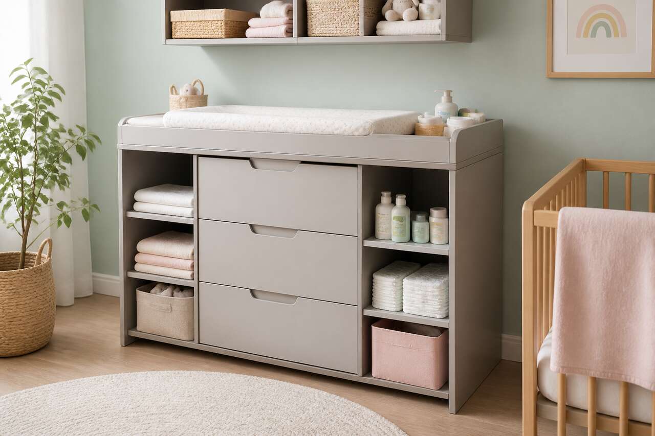 Les options de rangement intégrées à la table à langer