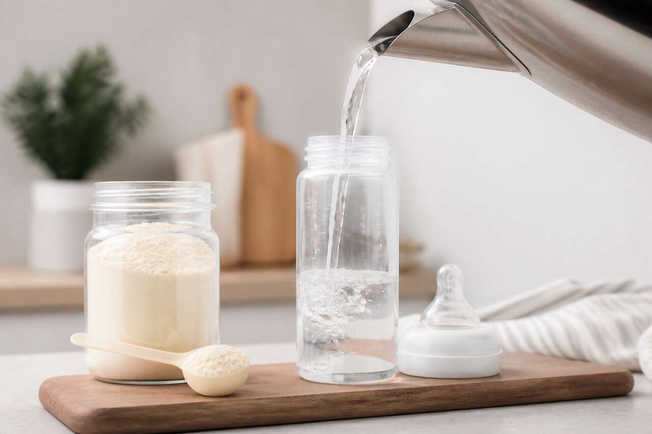 Pr&eacute;parer un biberon de lait en poudre: eau, dosage, m&eacute;lange, temp&eacute;rature