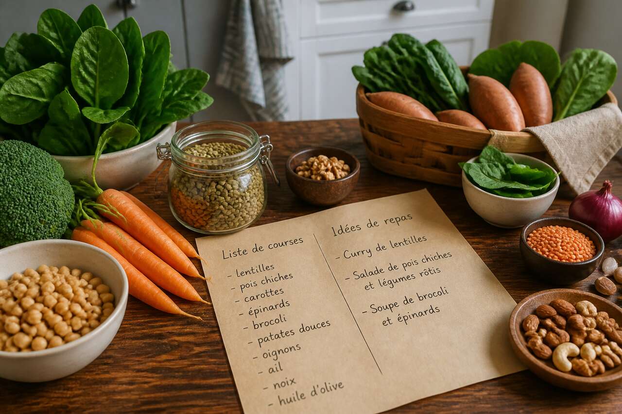 Id&eacute;es de repas et liste de courses: une semaine type, options v&eacute;g&eacute;tariennes et astuces gain de temps